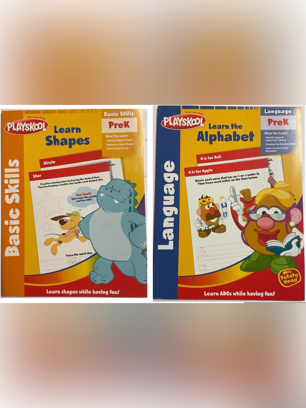 Playskool Mrs. Potato Head Alphabet/Shapes PreK Workbooks -NEW
